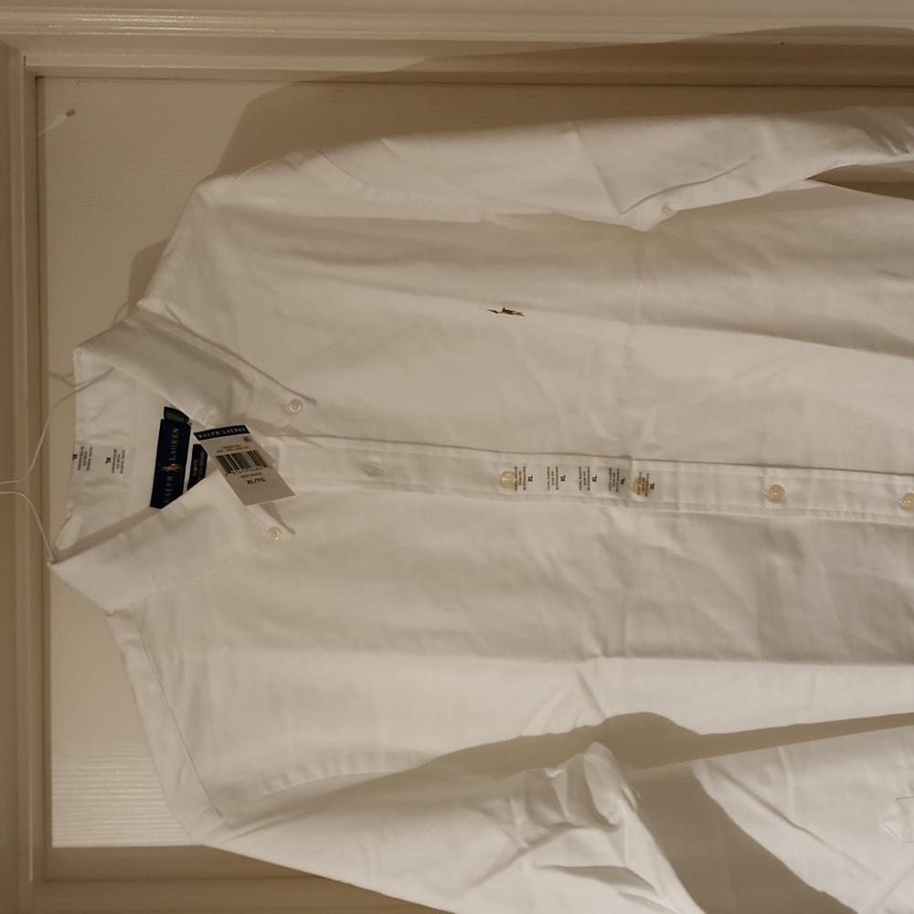 Long Sleeve slim fit white polo Ralph Lauren shirt